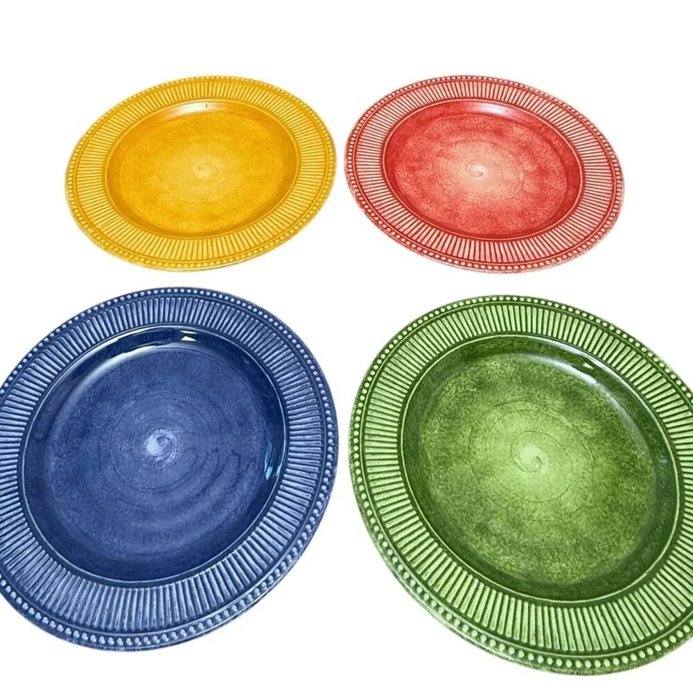 Melamine Plastic Dinner Plates Set of 4 French Country Blue Green Yellow Red 11